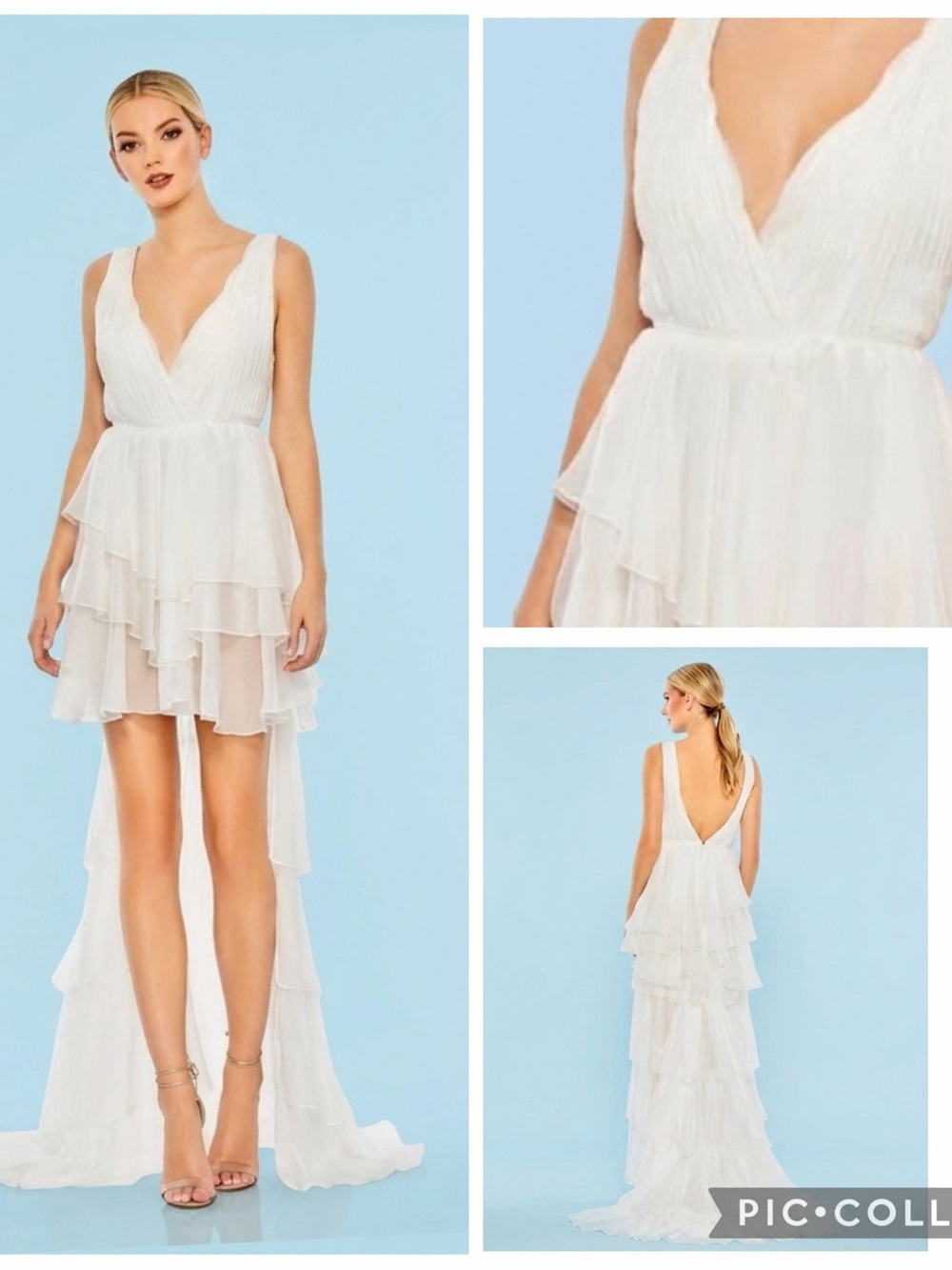 NWT Mac Duggal Deep V-neck Ruffled Maxi 55320 White Gown Size 8 - Picture 2 of 12